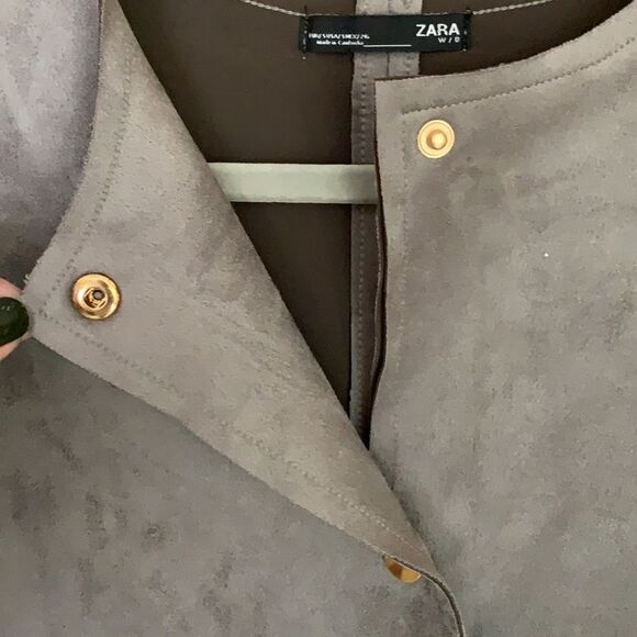 Zara W/B grey suede faux fur trim long coat NWOT - Picture 8 of 12